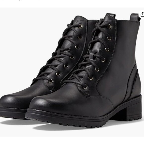 NEW Cole Haan Women's 6 CAMEA Combat Boot, Black Waterproof Leather Lace up - Picture 1 of 10